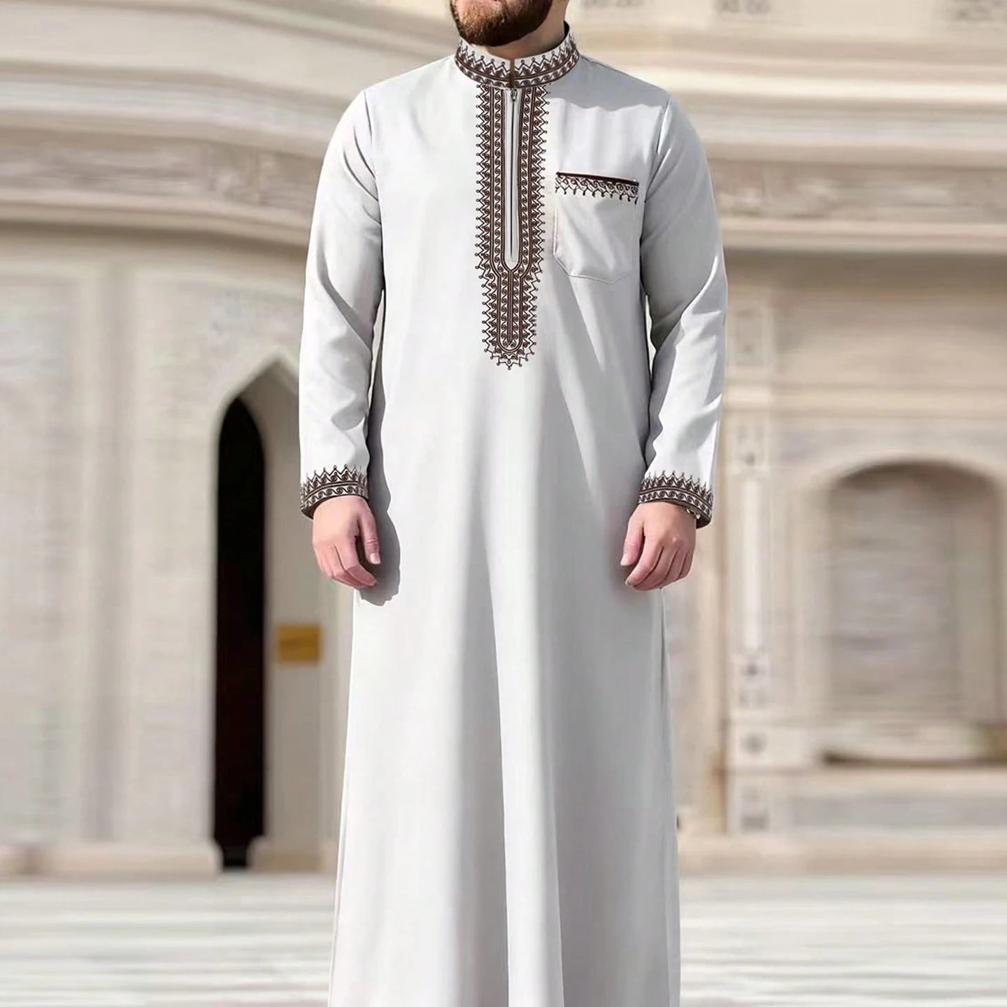 Nouvelle robe islamique musulmane pour hommes, thobe à manches longues, broderie classique, robe de style ethnique arabe, robe décontractée formelle pour hommes, robe de prière - FATAONNouvelle robe islamique musulmane pour hommes, thobe à manches longues, broderie classique, robe de style ethnique arabe, robe décontractée formelle pour hommes, robe de prièreMode HommeFATAON
