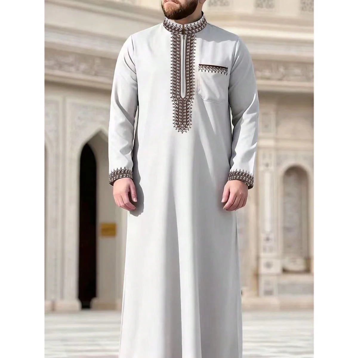 Nouvelle robe longue pour hommes musulmans, vêtement ethnique islamique à capuche, robe longue décontractée élégante et simple pour hommes avec broderie rétro du Moyen-Orient - FATAONNouvelle robe longue pour hommes musulmans, vêtement ethnique islamique à capuche, robe longue décontractée élégante et simple pour hommes avec broderie rétro du Moyen-OrientMode HommeFATAON