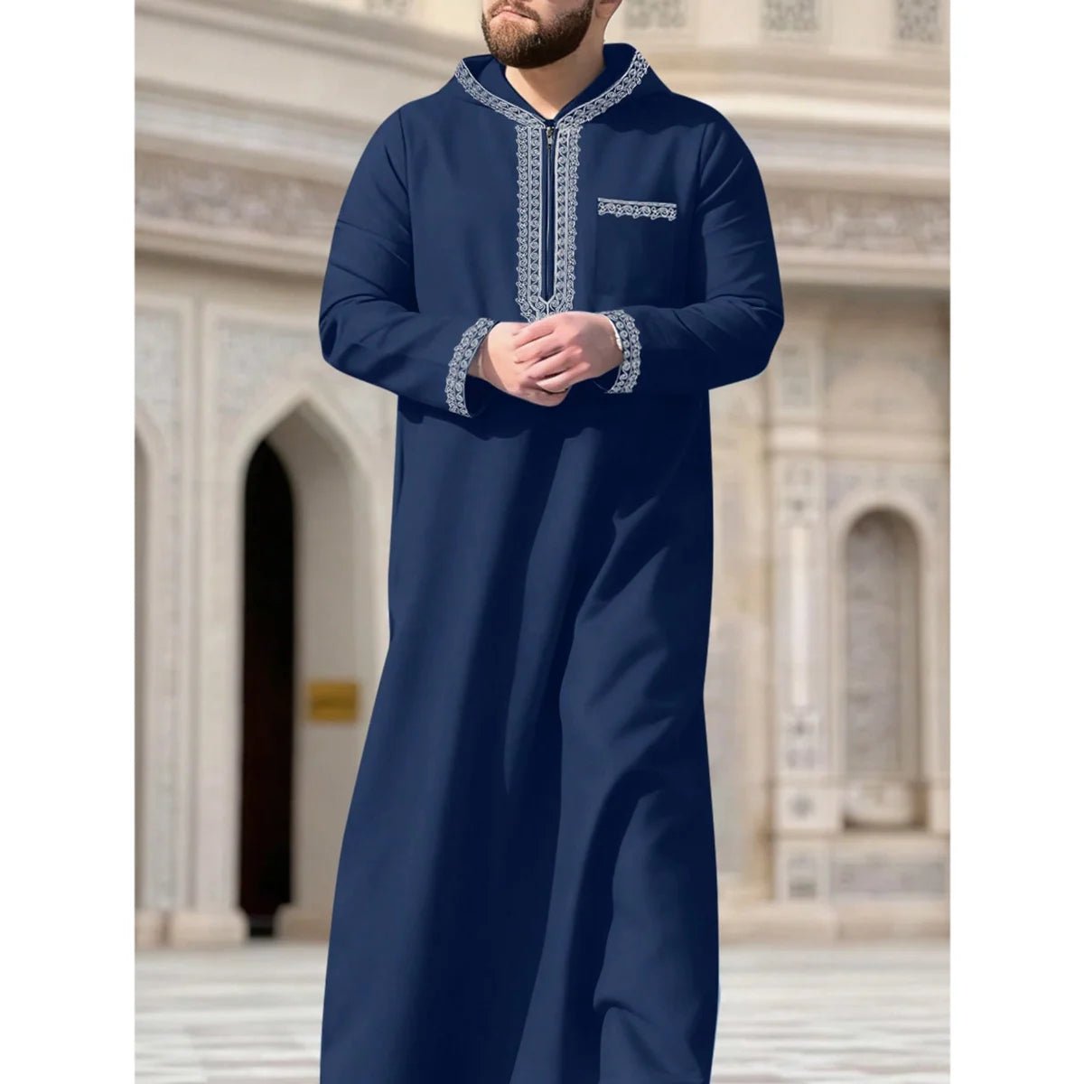 Nouvelle robe longue pour hommes musulmans, vêtement ethnique islamique à capuche, robe longue décontractée élégante et simple pour hommes avec broderie rétro du Moyen-Orient - FATAONNouvelle robe longue pour hommes musulmans, vêtement ethnique islamique à capuche, robe longue décontractée élégante et simple pour hommes avec broderie rétro du Moyen-OrientMode HommeFATAON