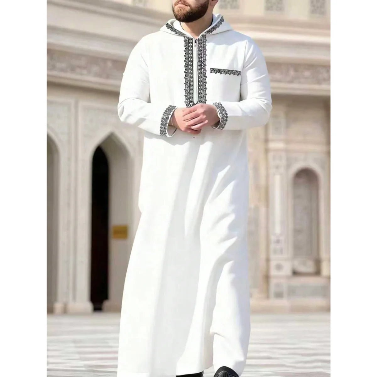 Nouvelle robe longue pour hommes musulmans, vêtement ethnique islamique à capuche, robe longue décontractée élégante et simple pour hommes avec broderie rétro du Moyen-Orient - FATAONNouvelle robe longue pour hommes musulmans, vêtement ethnique islamique à capuche, robe longue décontractée élégante et simple pour hommes avec broderie rétro du Moyen-OrientMode HommeFATAON