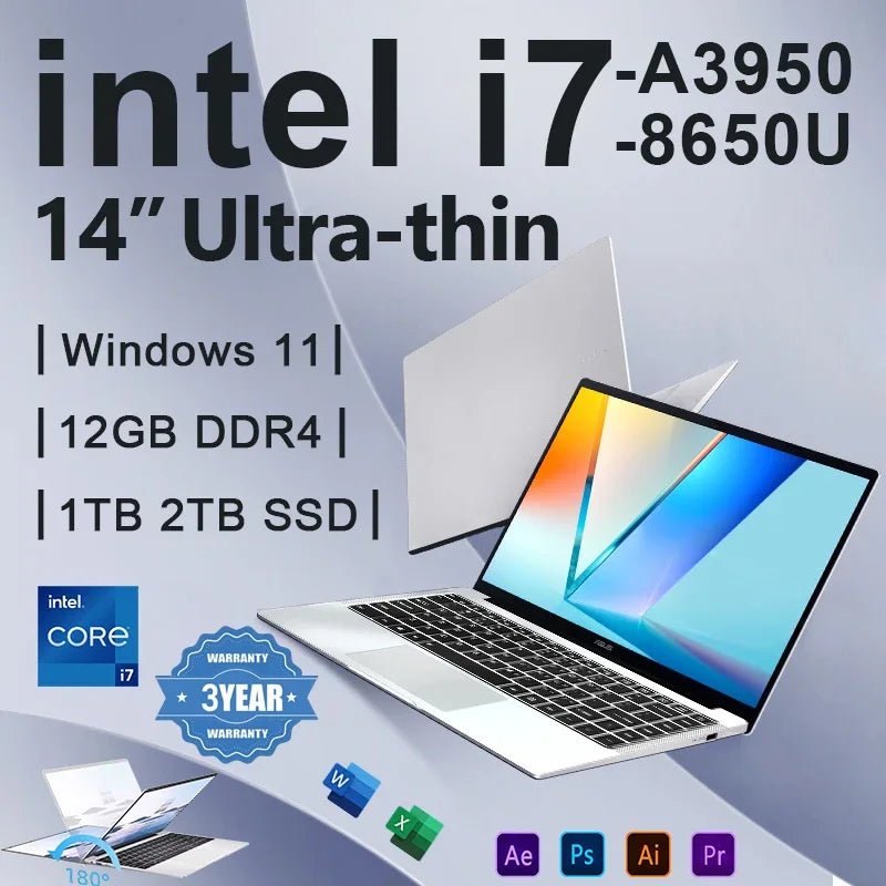 Ordinateur portable de bureau 2026 Windows 11 Pro Intel i7 8650U Intel Atom A3950 14,1 pouces 12 Go RAM 1 To 2 To SSD PC Gaming - FATAONOrdinateur portable de bureau 2026 Windows 11 Pro Intel i7 8650U Intel Atom A3950 14,1 pouces 12 Go RAM 1 To 2 To SSD PC GamingProductivité & OrganisationFATAON