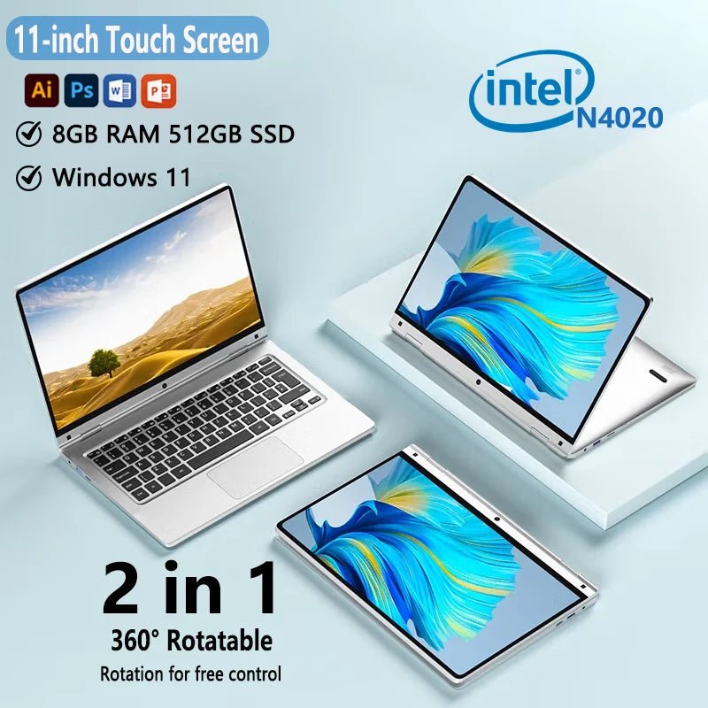 Ordinateur portable mini 2 en 1 portable, écran tactile 11,6 pouces, Intel N4020, 8 Go, 512 Go, Windows 11 Pro, Office, tablette PC, ordinateur portable pour l'apprentissage - FATAONOrdinateur portable mini 2 en 1 portable, écran tactile 11,6 pouces, Intel N4020, 8 Go, 512 Go, Windows 11 Pro, Office, tablette PC, ordinateur portable pour l'apprentissageProductivité & OrganisationFATAON