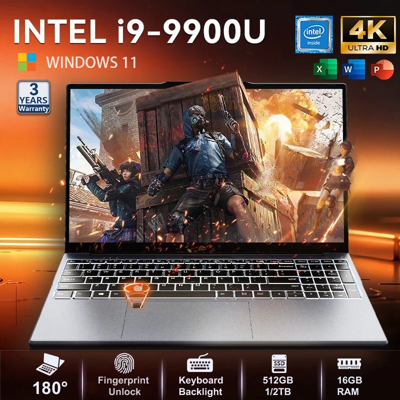 Ordinateur portable ultra-fin Windows 11 15,6 pouces, Intel Core i9-9900U, 16 Go de RAM, SSD 1 To/2 To, lecteur d'empreintes digitales, pour le bureau et les jeux - FATAONOrdinateur portable ultra-fin Windows 11 15,6 pouces, Intel Core i9-9900U, 16 Go de RAM, SSD 1 To/2 To, lecteur d'empreintes digitales, pour le bureau et les jeuxProductivité & OrganisationFATAON
