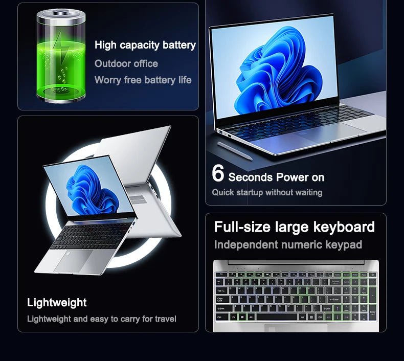 Ordinateur portable Ultra mince 15.6 "N95 32GB RAM 2048GB SSD ordinateur portable Gamer 7500mAh batterie bureau étude ordinateur PC Windows 11 Pro - FATAONOrdinateur portable Ultra mince 15.6 "N95 32GB RAM 2048GB SSD ordinateur portable Gamer 7500mAh batterie bureau étude ordinateur PC Windows 11 ProProductivité & OrganisationFATAON