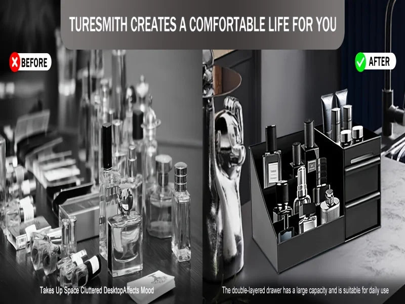 Organisateur de parfum et de colonnes pour hommes avec tiroirs – Boîte de rangement de cosmétiques de comptoir adaptée aux soins de la peau et aux articles de toilette - FATAONOrganisateur de parfum et de colonnes pour hommes avec tiroirs – Boîte de rangement de cosmétiques de comptoir adaptée aux soins de la peau et aux articles de toiletteSolutions MaisonFATAON