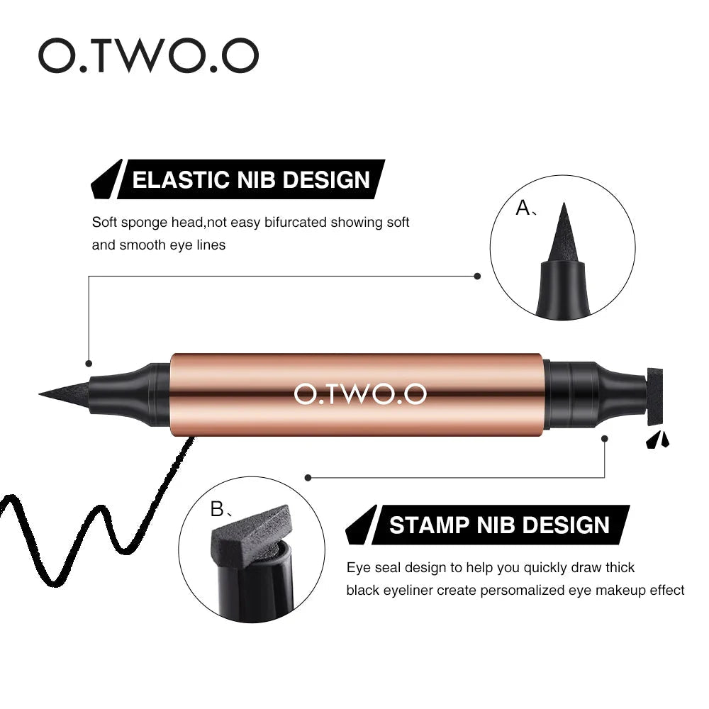 O.TWO.O Eyeliner Stamp Black Liquid Eyeliner Pen Waterproof Fast Dry Double - Ended Eye Liner Pencil Make - Up for Women Cosmetics - Fix & GoO.TWO.O Eyeliner Stamp Black Liquid Eyeliner Pen Waterproof Fast Dry Double - Ended Eye Liner Pencil Make - Up for Women CosmeticsFix & Go