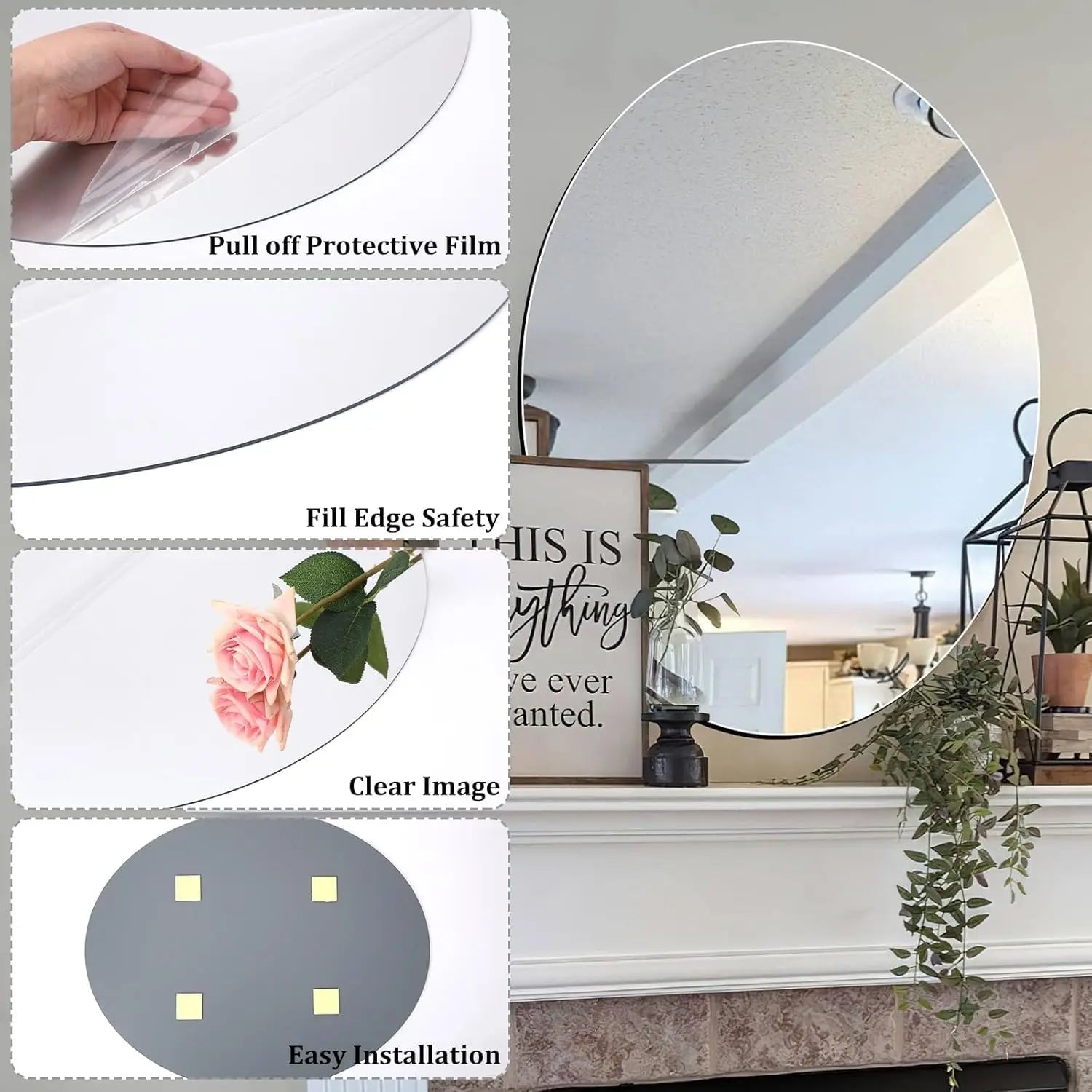 Oval Acrylic Unbreakable Frameless Wall-Mounted Bathroom Mirror China Bedroom Home Decor - FATAONOval Acrylic Unbreakable Frameless Wall-Mounted Bathroom Mirror China Bedroom Home DecorSolutions MaisonFATAON