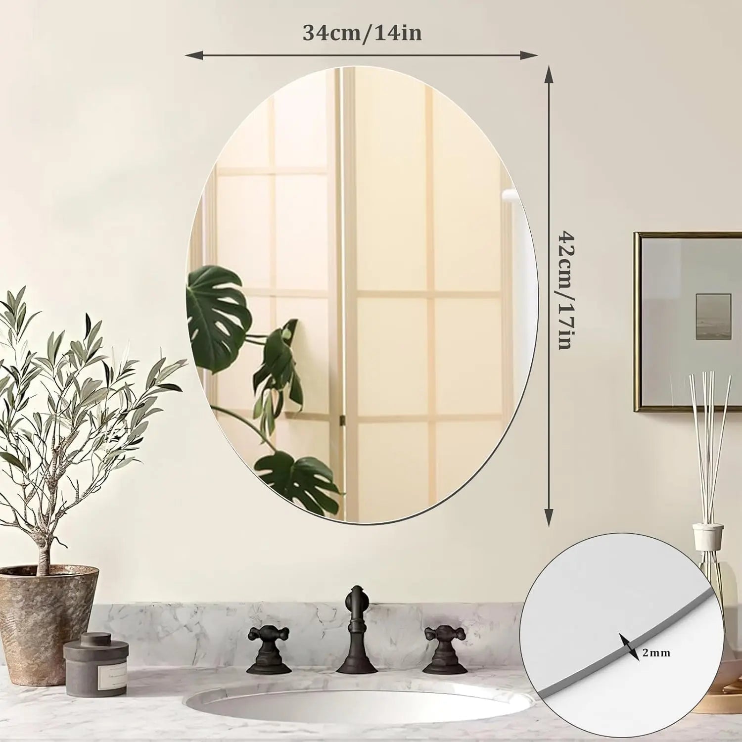 Oval Acrylic Unbreakable Frameless Wall-Mounted Bathroom Mirror China Bedroom Home Decor - FATAONOval Acrylic Unbreakable Frameless Wall-Mounted Bathroom Mirror China Bedroom Home DecorSolutions MaisonFATAON