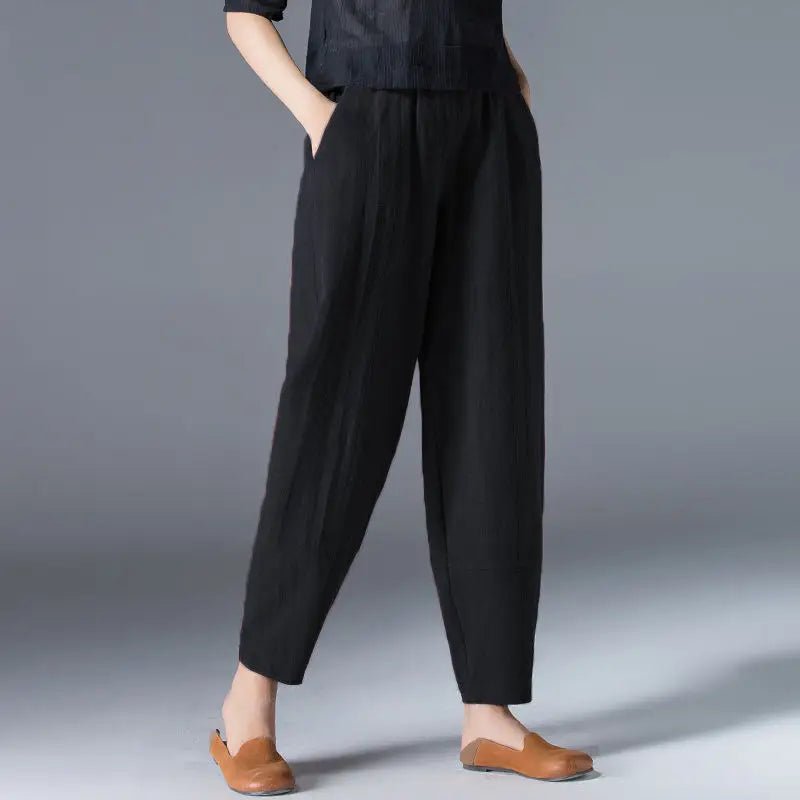 Pantalon à jambes larges en coton pour femme, ample, surdimensionné, couleur unie, sarouel, décontracté, taille élastique, longueur cheville, vêtements pour femmes, été - FATAONPantalon à jambes larges en coton pour femme, ample, surdimensionné, couleur unie, sarouel, décontracté, taille élastique, longueur cheville, vêtements pour femmes, étéMode FemmeFATAON