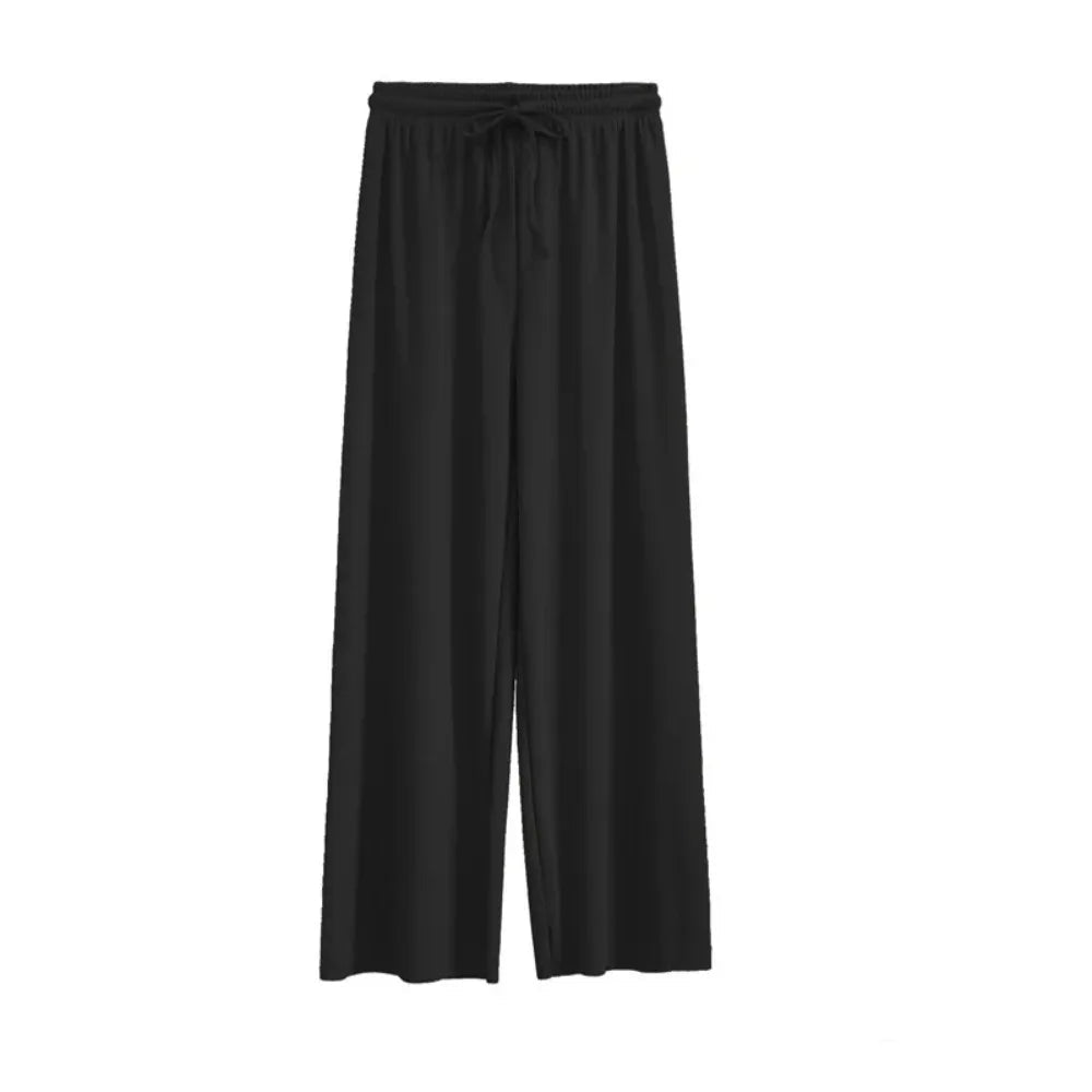 Pantalon large décontracté pour femme, longueur cheville, taille élastique, en soie glacée, couleur unie, printemps-été - FATAONPantalon large décontracté pour femme, longueur cheville, taille élastique, en soie glacée, couleur unie, printemps-étéMode FemmeFATAON