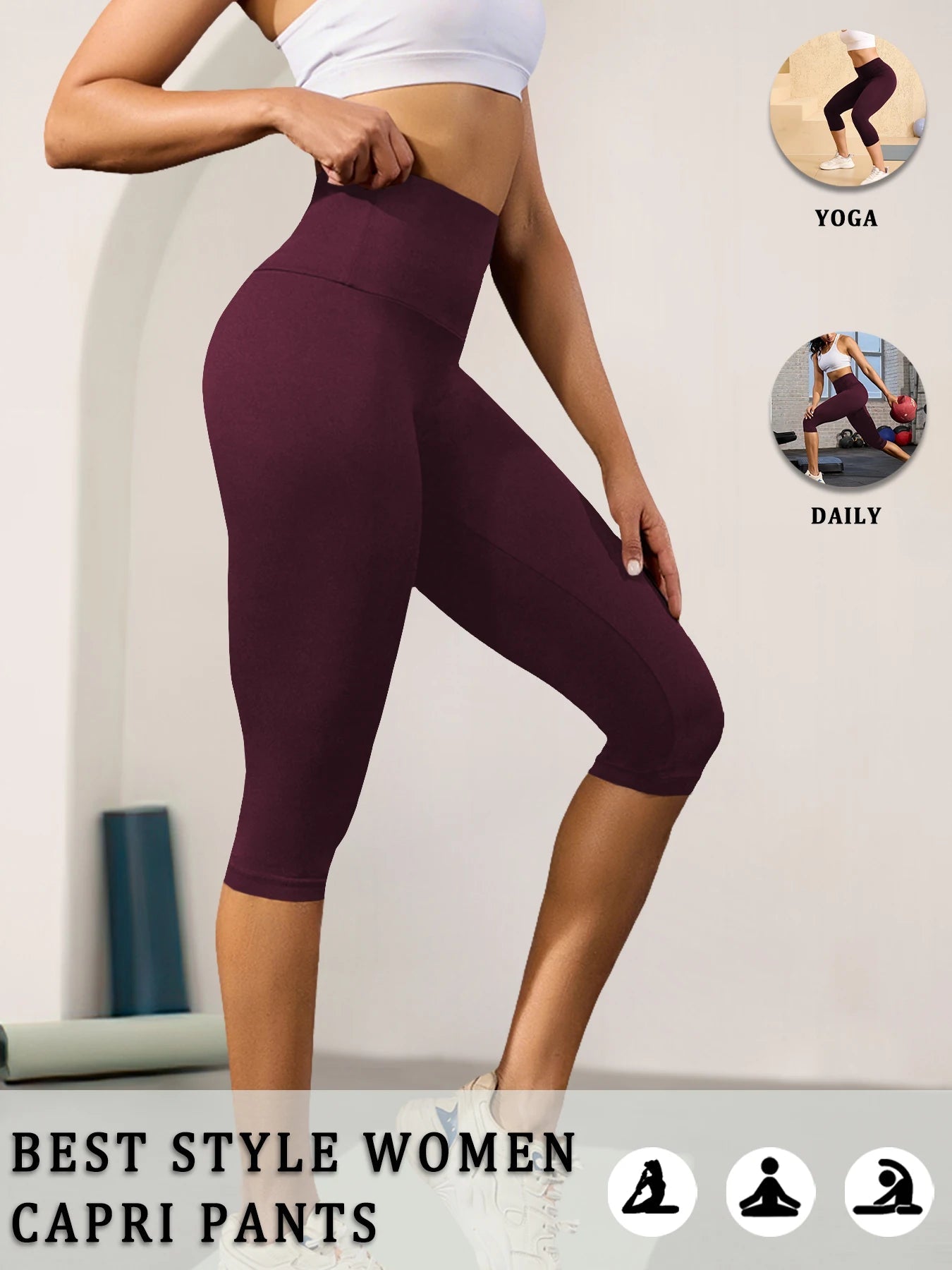 Pantalons capri taille haute pour femmes, super doux, non transparents, effet ventre plat, pour yoga, course à pied, entraînement, maison, leggings décontractés - FATAONPantalons capri taille haute pour femmes, super doux, non transparents, effet ventre plat, pour yoga, course à pied, entraînement, maison, leggings décontractésFitness FemmeFATAON