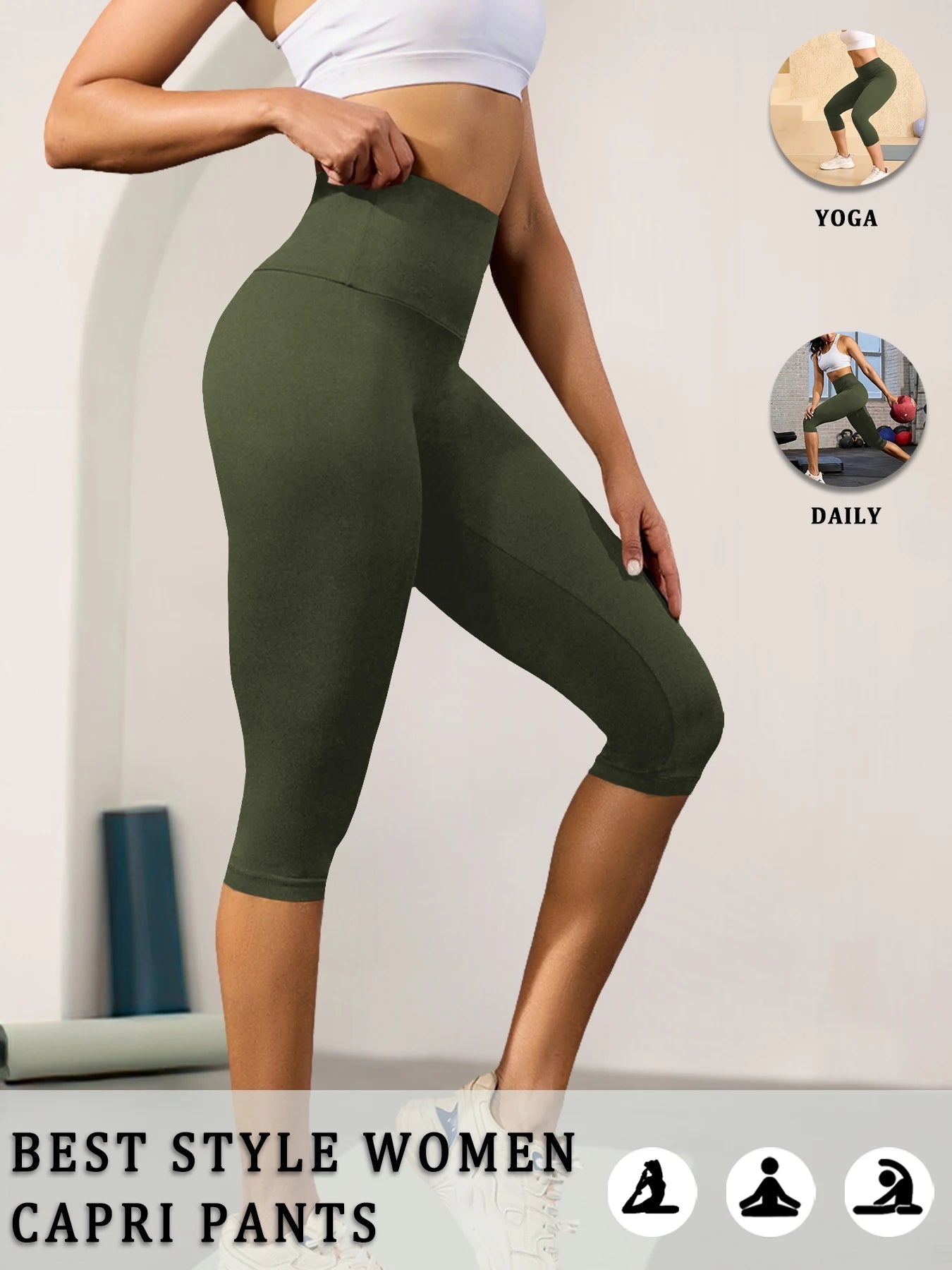 Pantalons capri taille haute pour femmes, super doux, non transparents, effet ventre plat, pour yoga, course à pied, entraînement, maison, leggings décontractés - FATAONPantalons capri taille haute pour femmes, super doux, non transparents, effet ventre plat, pour yoga, course à pied, entraînement, maison, leggings décontractésFitness FemmeFATAON