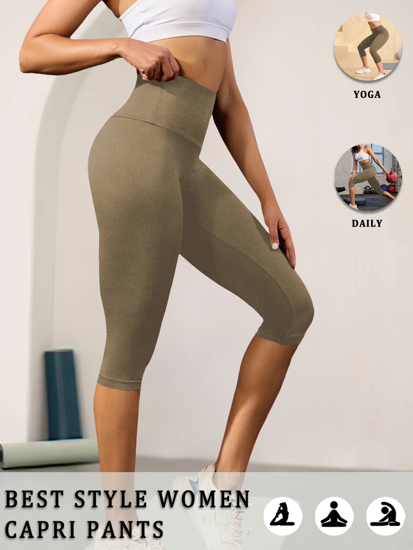 Pantalons capri taille haute pour femmes, super doux, non transparents, effet ventre plat, pour yoga, course à pied, entraînement, maison, leggings décontractés - FATAONPantalons capri taille haute pour femmes, super doux, non transparents, effet ventre plat, pour yoga, course à pied, entraînement, maison, leggings décontractésFitness FemmeFATAON