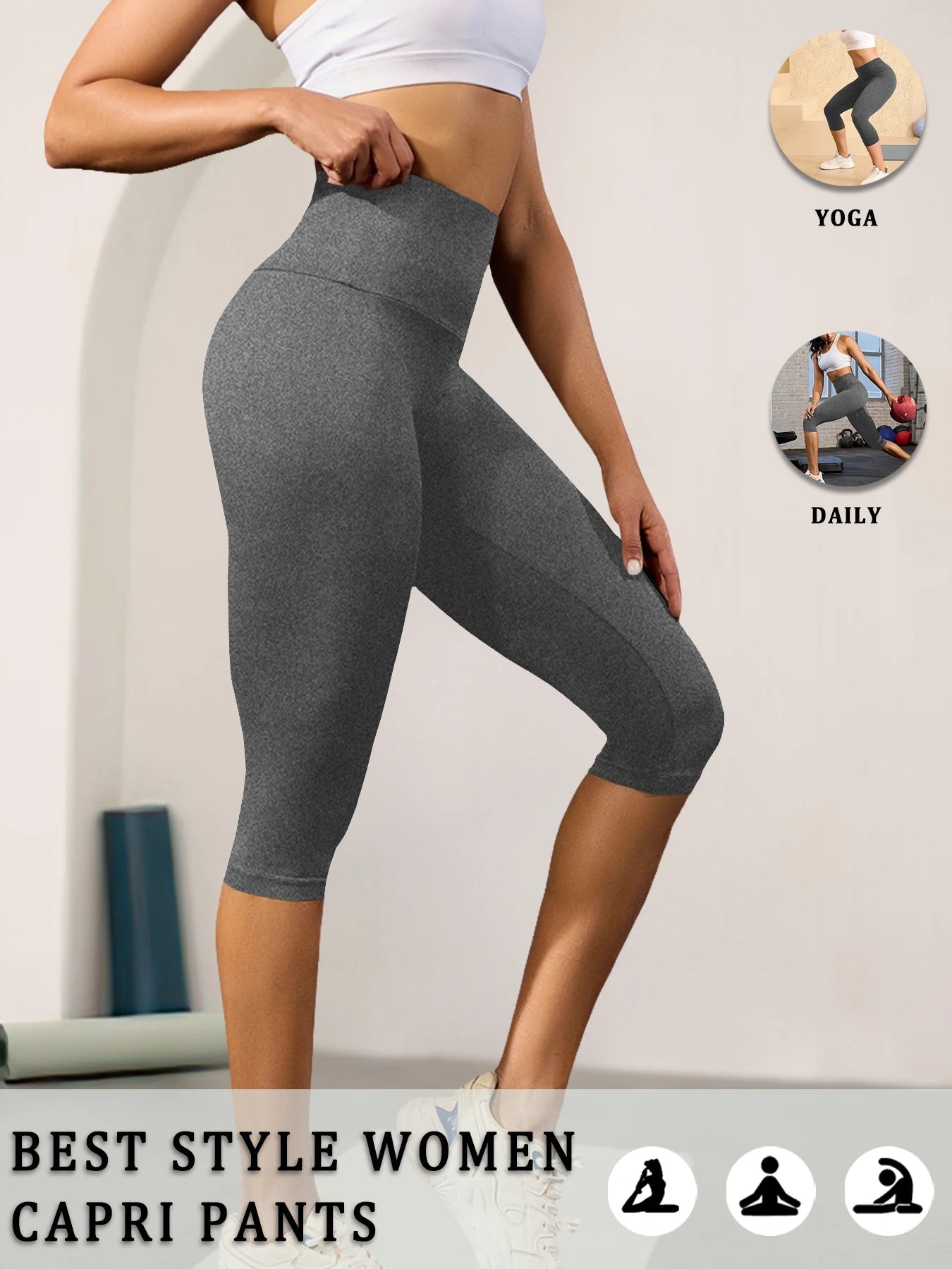 Pantalons capri taille haute pour femmes, super doux, non transparents, effet ventre plat, pour yoga, course à pied, entraînement, maison, leggings décontractés - FATAONPantalons capri taille haute pour femmes, super doux, non transparents, effet ventre plat, pour yoga, course à pied, entraînement, maison, leggings décontractésFitness FemmeFATAON