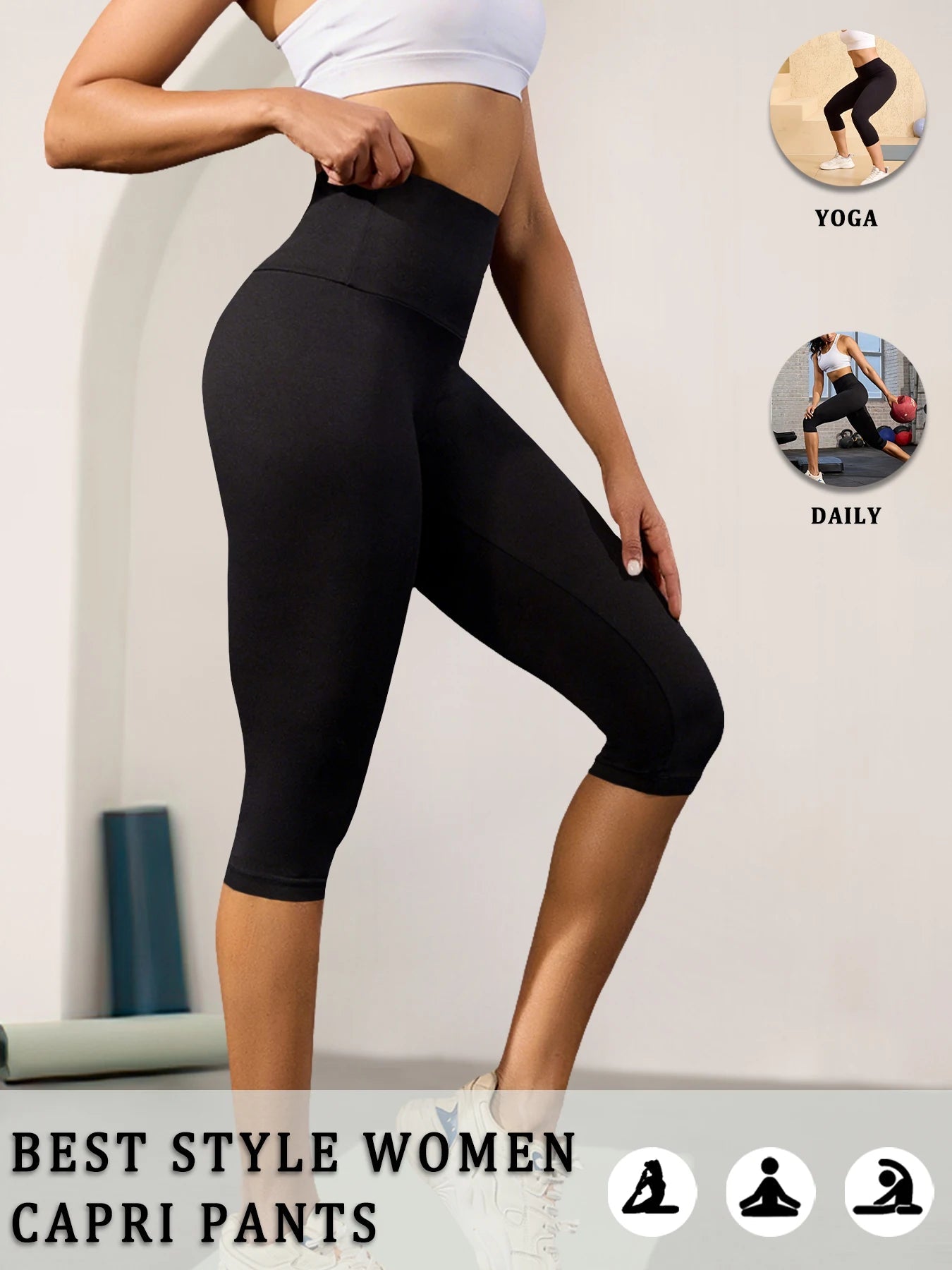 Pantalons capri taille haute pour femmes, super doux, non transparents, effet ventre plat, pour yoga, course à pied, entraînement, maison, leggings décontractés - FATAONPantalons capri taille haute pour femmes, super doux, non transparents, effet ventre plat, pour yoga, course à pied, entraînement, maison, leggings décontractésFitness FemmeFATAON