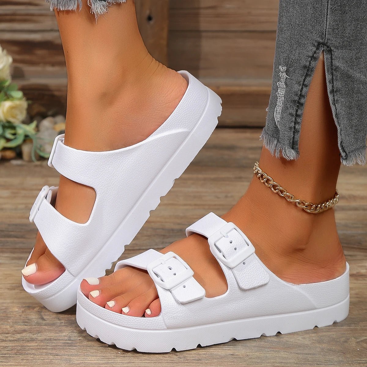 Pantoufles d'été à plateforme pour femmes, sandales de plage à enfiler avec boucle réglable, confortables, légères, diapositives EVA, semelles épaisses de 4cm - FATAONPantoufles d'été à plateforme pour femmes, sandales de plage à enfiler avec boucle réglable, confortables, légères, diapositives EVA, semelles épaisses de 4cmMode FemmeFATAON