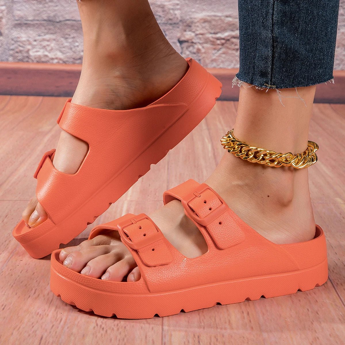 Pantoufles d'été à plateforme pour femmes, sandales de plage à enfiler avec boucle réglable, confortables, légères, diapositives EVA, semelles épaisses de 4cm - FATAONPantoufles d'été à plateforme pour femmes, sandales de plage à enfiler avec boucle réglable, confortables, légères, diapositives EVA, semelles épaisses de 4cmMode FemmeFATAON