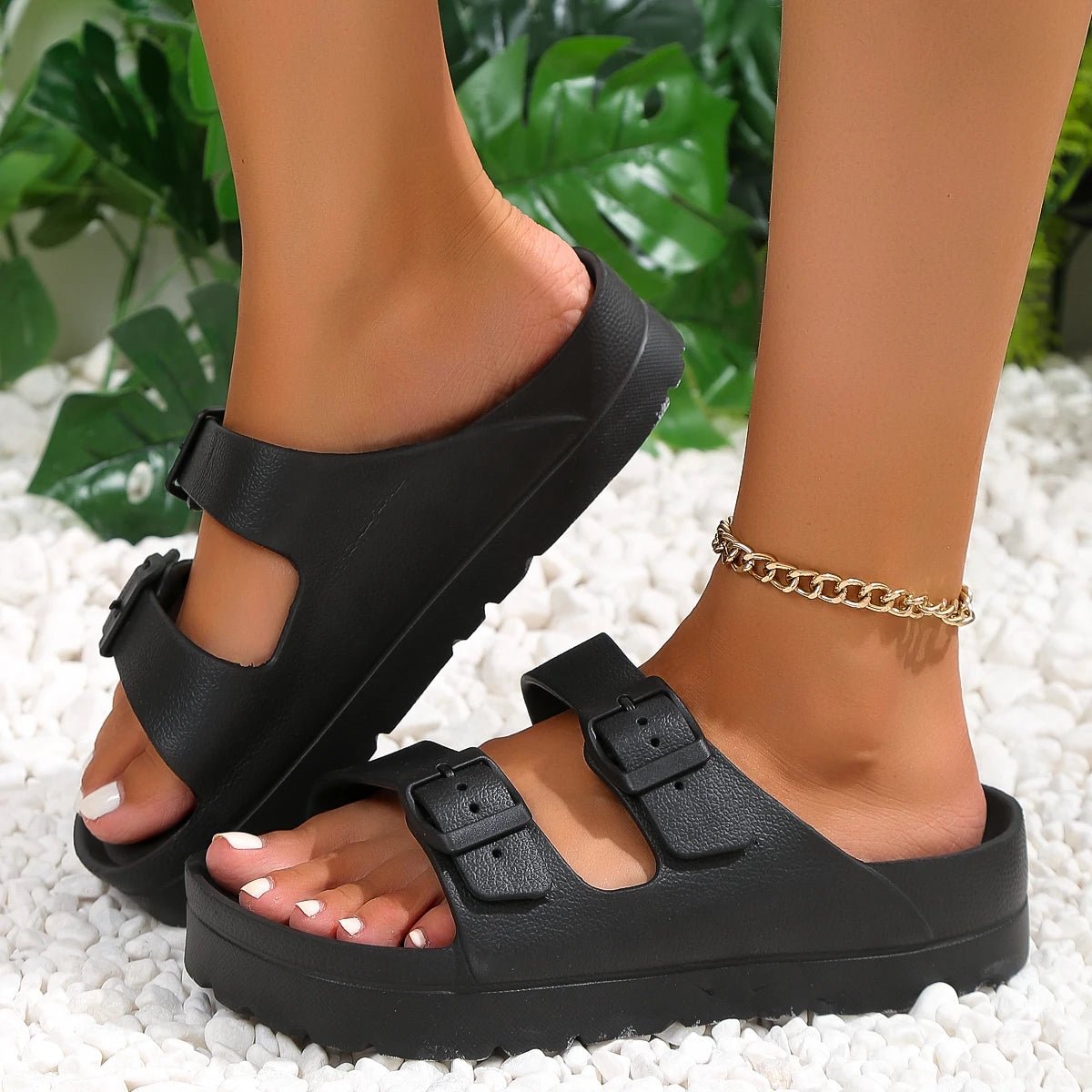 Pantoufles d'été à plateforme pour femmes, sandales de plage à enfiler avec boucle réglable, confortables, légères, diapositives EVA, semelles épaisses de 4cm - FATAONPantoufles d'été à plateforme pour femmes, sandales de plage à enfiler avec boucle réglable, confortables, légères, diapositives EVA, semelles épaisses de 4cmMode FemmeFATAON