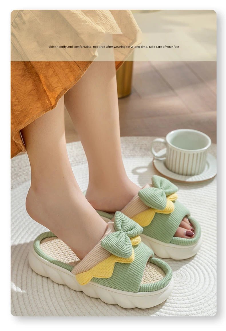 Pantoufles en lin pour femmes, pantoufles d'intérieur confortables, antidérapantes, chaussures de maison en coton, mignonnes pantoufles plates à nœud papillon, diapositives pour couples - FATAONPantoufles en lin pour femmes, pantoufles d'intérieur confortables, antidérapantes, chaussures de maison en coton, mignonnes pantoufles plates à nœud papillon, diapositives pour couplesMode FemmeFATAON