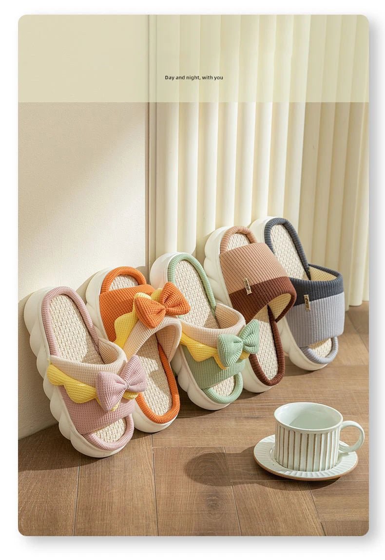 Pantoufles en lin pour femmes, pantoufles d'intérieur confortables, antidérapantes, chaussures de maison en coton, mignonnes pantoufles plates à nœud papillon, diapositives pour couples - FATAONPantoufles en lin pour femmes, pantoufles d'intérieur confortables, antidérapantes, chaussures de maison en coton, mignonnes pantoufles plates à nœud papillon, diapositives pour couplesMode FemmeFATAON