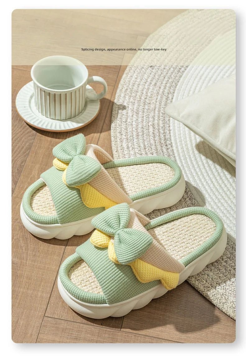 Pantoufles en lin pour femmes, pantoufles d'intérieur confortables, antidérapantes, chaussures de maison en coton, mignonnes pantoufles plates à nœud papillon, diapositives pour couples - FATAONPantoufles en lin pour femmes, pantoufles d'intérieur confortables, antidérapantes, chaussures de maison en coton, mignonnes pantoufles plates à nœud papillon, diapositives pour couplesMode FemmeFATAON