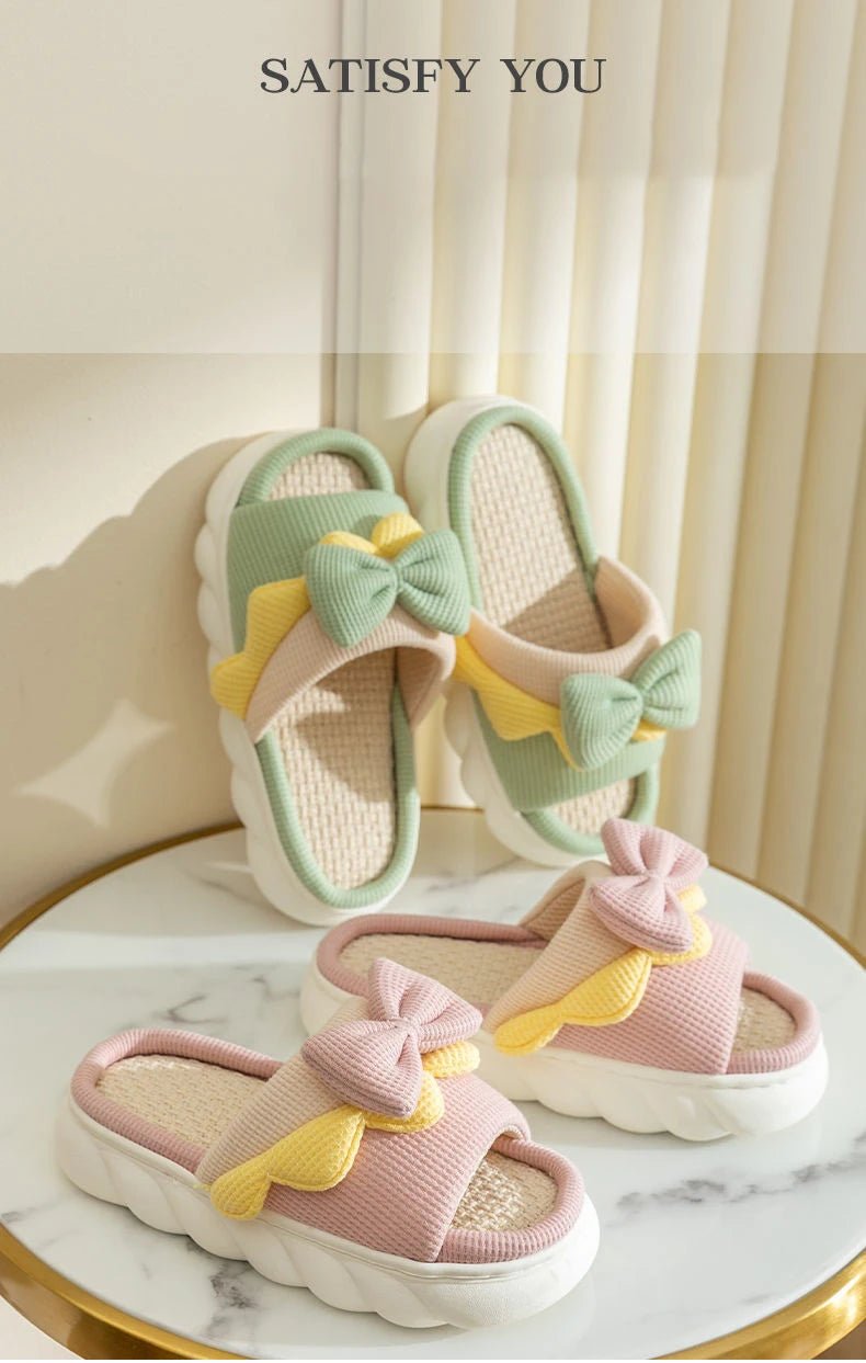 Pantoufles en lin pour femmes, pantoufles d'intérieur confortables, antidérapantes, chaussures de maison en coton, mignonnes pantoufles plates à nœud papillon, diapositives pour couples - FATAONPantoufles en lin pour femmes, pantoufles d'intérieur confortables, antidérapantes, chaussures de maison en coton, mignonnes pantoufles plates à nœud papillon, diapositives pour couplesMode FemmeFATAON