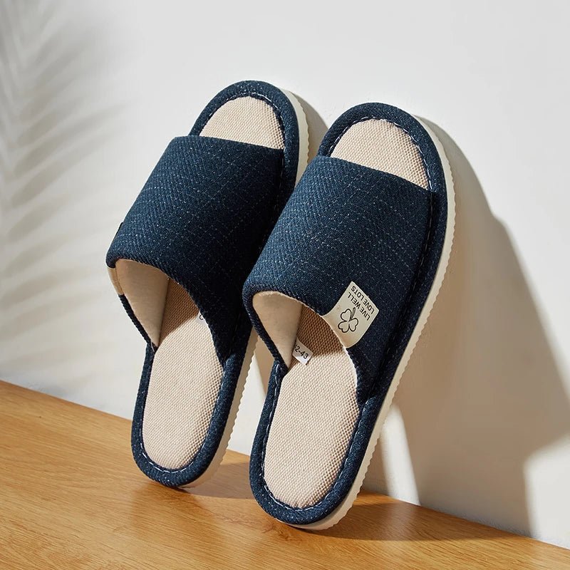 Pantoufles en lin pour hommes, chaussures de maison respirantes à bout ouvert et antidérapantes, diapositives légères et silencieuses pour toutes les saisons, pantoufles d'intérieur pour invités - FATAONPantoufles en lin pour hommes, chaussures de maison respirantes à bout ouvert et antidérapantes, diapositives légères et silencieuses pour toutes les saisons, pantoufles d'intérieur pour invitésMode FemmeFATAON