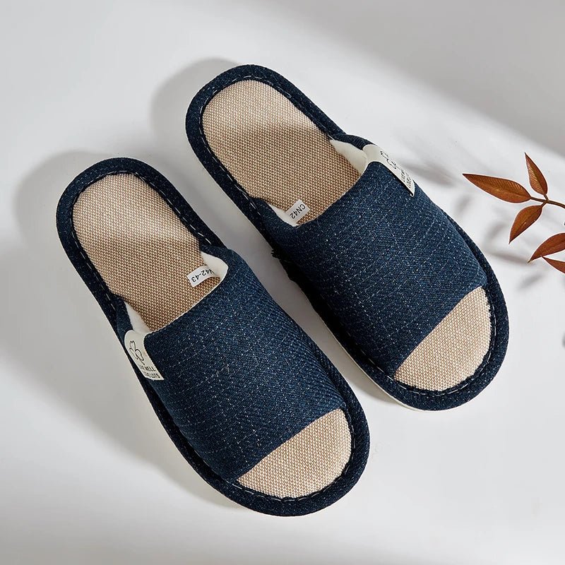 Pantoufles en lin pour hommes, chaussures de maison respirantes à bout ouvert et antidérapantes, diapositives légères et silencieuses pour toutes les saisons, pantoufles d'intérieur pour invités - FATAONPantoufles en lin pour hommes, chaussures de maison respirantes à bout ouvert et antidérapantes, diapositives légères et silencieuses pour toutes les saisons, pantoufles d'intérieur pour invitésMode FemmeFATAON