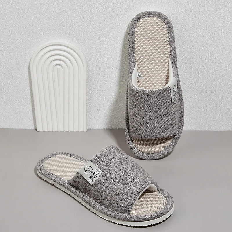 Pantoufles en lin pour hommes, chaussures de maison respirantes à bout ouvert et antidérapantes, diapositives légères et silencieuses pour toutes les saisons, pantoufles d'intérieur pour invités - FATAONPantoufles en lin pour hommes, chaussures de maison respirantes à bout ouvert et antidérapantes, diapositives légères et silencieuses pour toutes les saisons, pantoufles d'intérieur pour invitésMode FemmeFATAON
