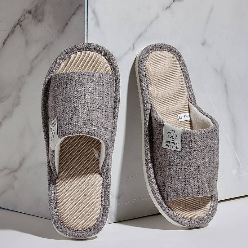 Pantoufles en lin pour hommes, chaussures de maison respirantes à bout ouvert et antidérapantes, diapositives légères et silencieuses pour toutes les saisons, pantoufles d'intérieur pour invités - FATAONPantoufles en lin pour hommes, chaussures de maison respirantes à bout ouvert et antidérapantes, diapositives légères et silencieuses pour toutes les saisons, pantoufles d'intérieur pour invitésMode FemmeFATAON