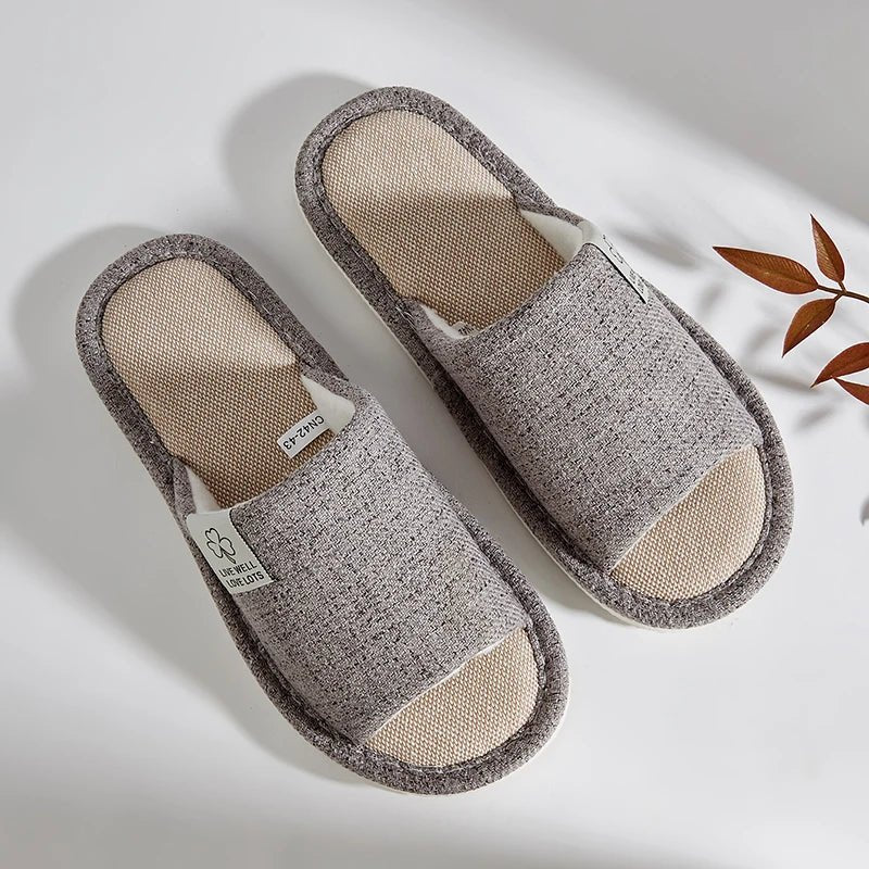 Pantoufles en lin pour hommes, chaussures de maison respirantes à bout ouvert et antidérapantes, diapositives légères et silencieuses pour toutes les saisons, pantoufles d'intérieur pour invités - FATAONPantoufles en lin pour hommes, chaussures de maison respirantes à bout ouvert et antidérapantes, diapositives légères et silencieuses pour toutes les saisons, pantoufles d'intérieur pour invitésMode FemmeFATAON