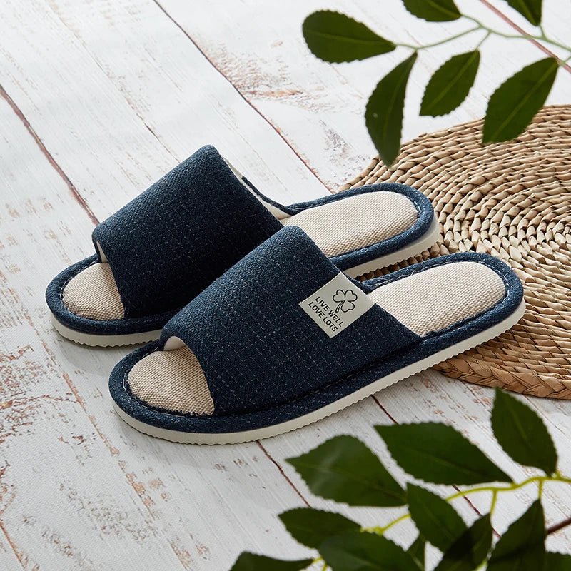Pantoufles en lin pour hommes, chaussures de maison respirantes à bout ouvert et antidérapantes, diapositives légères et silencieuses pour toutes les saisons, pantoufles d'intérieur pour invités - FATAONPantoufles en lin pour hommes, chaussures de maison respirantes à bout ouvert et antidérapantes, diapositives légères et silencieuses pour toutes les saisons, pantoufles d'intérieur pour invitésMode FemmeFATAON