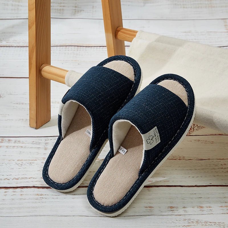 Pantoufles en lin pour hommes, chaussures de maison respirantes à bout ouvert et antidérapantes, diapositives légères et silencieuses pour toutes les saisons, pantoufles d'intérieur pour invités - FATAONPantoufles en lin pour hommes, chaussures de maison respirantes à bout ouvert et antidérapantes, diapositives légères et silencieuses pour toutes les saisons, pantoufles d'intérieur pour invitésMode FemmeFATAON