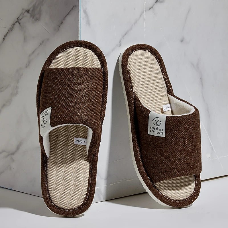 Pantoufles en lin pour hommes, chaussures de maison respirantes à bout ouvert et antidérapantes, diapositives légères et silencieuses pour toutes les saisons, pantoufles d'intérieur pour invités - FATAONPantoufles en lin pour hommes, chaussures de maison respirantes à bout ouvert et antidérapantes, diapositives légères et silencieuses pour toutes les saisons, pantoufles d'intérieur pour invitésMode FemmeFATAON