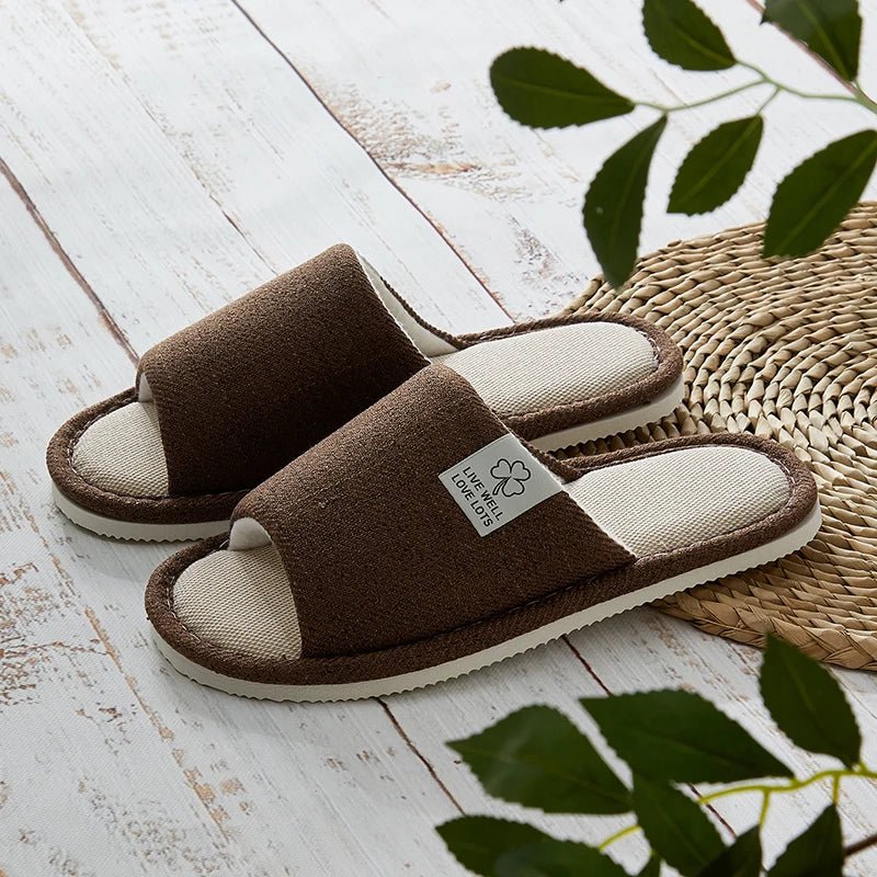 Pantoufles en lin pour hommes, chaussures de maison respirantes à bout ouvert et antidérapantes, diapositives légères et silencieuses pour toutes les saisons, pantoufles d'intérieur pour invités - FATAONPantoufles en lin pour hommes, chaussures de maison respirantes à bout ouvert et antidérapantes, diapositives légères et silencieuses pour toutes les saisons, pantoufles d'intérieur pour invitésMode FemmeFATAON