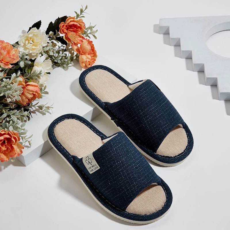 Pantoufles en lin pour hommes, chaussures de maison respirantes à bout ouvert et antidérapantes, diapositives légères et silencieuses pour toutes les saisons, pantoufles d'intérieur pour invités - FATAONPantoufles en lin pour hommes, chaussures de maison respirantes à bout ouvert et antidérapantes, diapositives légères et silencieuses pour toutes les saisons, pantoufles d'intérieur pour invitésMode FemmeFATAON