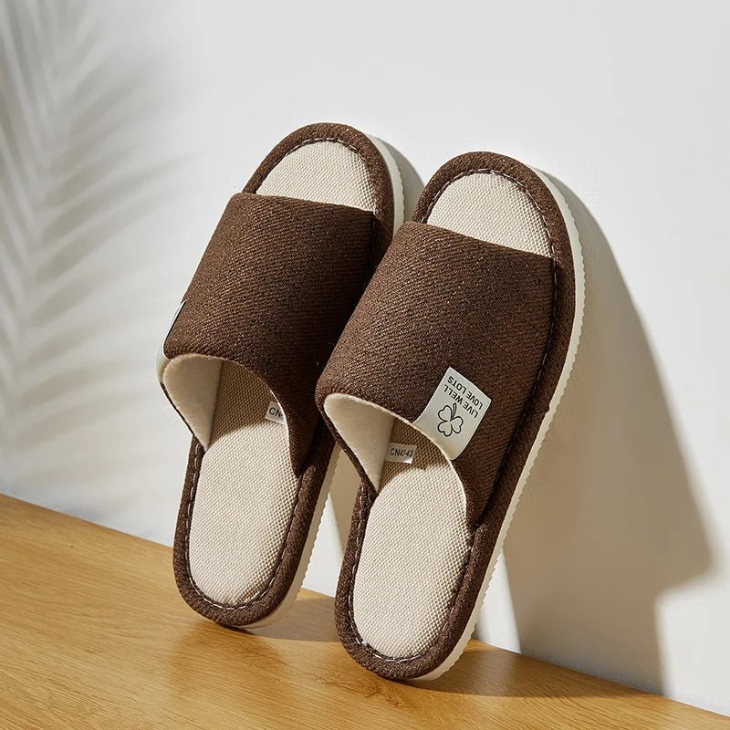 Pantoufles en lin pour hommes, chaussures de maison respirantes à bout ouvert et antidérapantes, diapositives légères et silencieuses pour toutes les saisons, pantoufles d'intérieur pour invités - FATAONPantoufles en lin pour hommes, chaussures de maison respirantes à bout ouvert et antidérapantes, diapositives légères et silencieuses pour toutes les saisons, pantoufles d'intérieur pour invitésMode FemmeFATAON