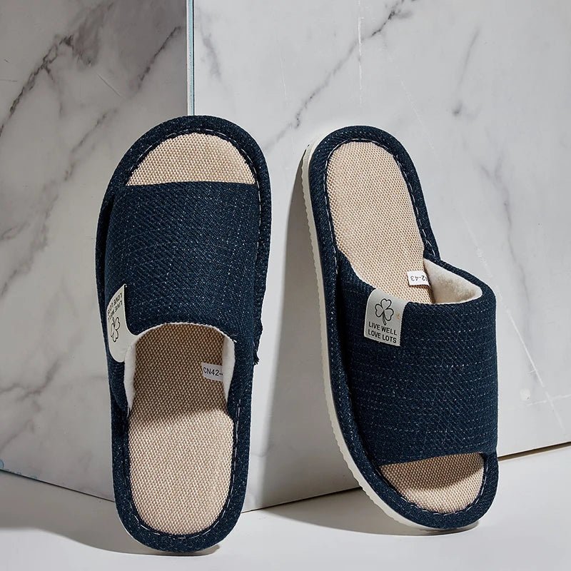 Pantoufles en lin pour hommes, chaussures de maison respirantes à bout ouvert et antidérapantes, diapositives légères et silencieuses pour toutes les saisons, pantoufles d'intérieur pour invités - FATAONPantoufles en lin pour hommes, chaussures de maison respirantes à bout ouvert et antidérapantes, diapositives légères et silencieuses pour toutes les saisons, pantoufles d'intérieur pour invitésMode FemmeFATAON