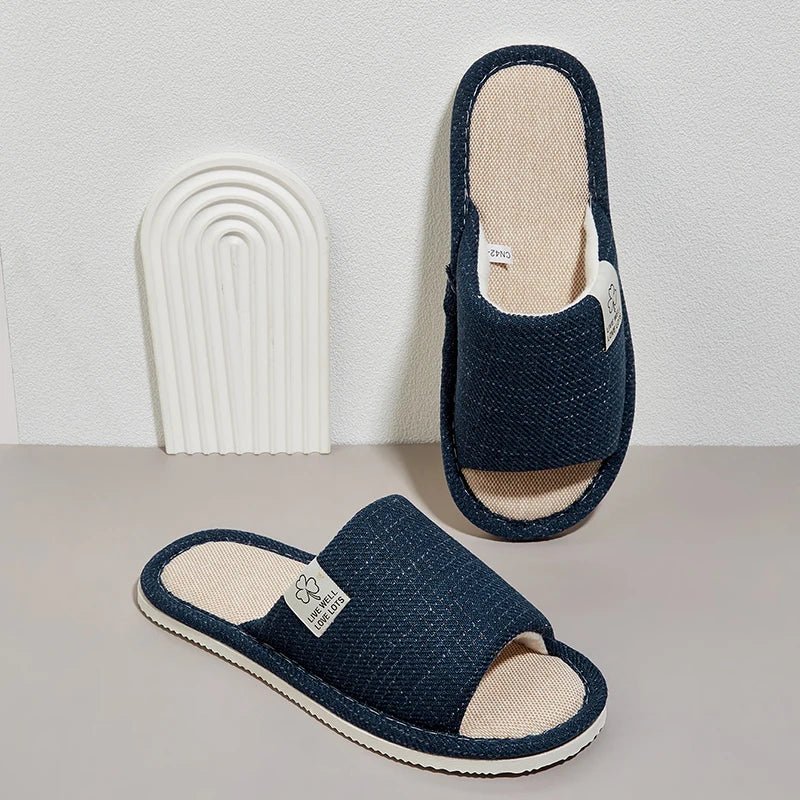 Pantoufles en lin pour hommes, chaussures de maison respirantes à bout ouvert et antidérapantes, diapositives légères et silencieuses pour toutes les saisons, pantoufles d'intérieur pour invités - FATAONPantoufles en lin pour hommes, chaussures de maison respirantes à bout ouvert et antidérapantes, diapositives légères et silencieuses pour toutes les saisons, pantoufles d'intérieur pour invitésMode FemmeFATAON
