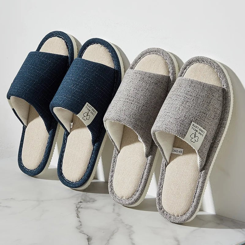 Pantoufles en lin pour hommes, chaussures de maison respirantes à bout ouvert et antidérapantes, diapositives légères et silencieuses pour toutes les saisons, pantoufles d'intérieur pour invités - FATAONPantoufles en lin pour hommes, chaussures de maison respirantes à bout ouvert et antidérapantes, diapositives légères et silencieuses pour toutes les saisons, pantoufles d'intérieur pour invitésMode FemmeFATAON