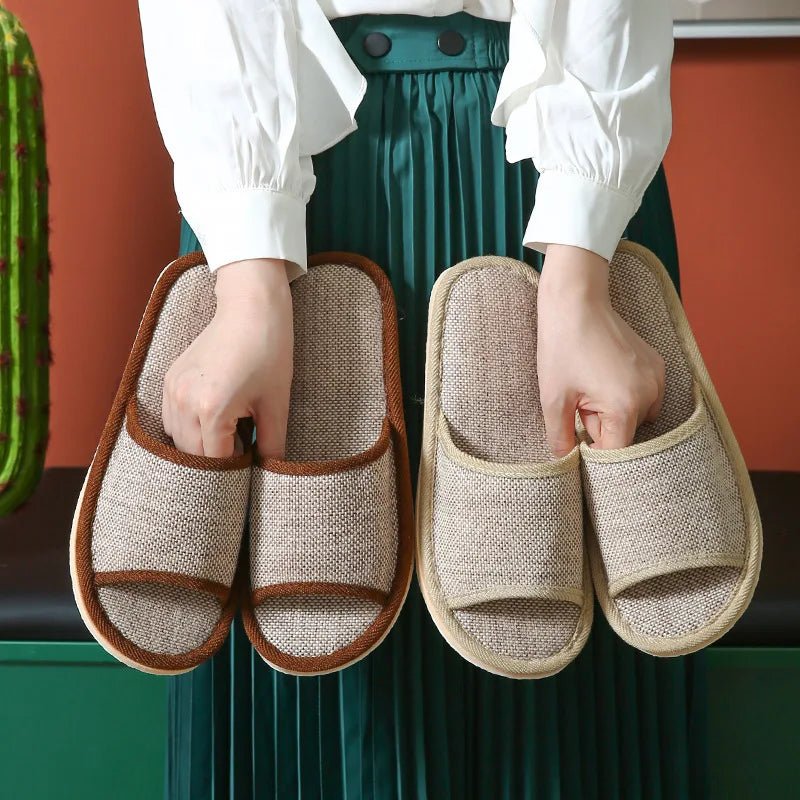 Pantoufles en lin pour hommes et femmes, pantoufles d'intérieur à fond doux et épais, antidérapantes, respirantes, en chanvre, chaussures de Style japonais - FATAONPantoufles en lin pour hommes et femmes, pantoufles d'intérieur à fond doux et épais, antidérapantes, respirantes, en chanvre, chaussures de Style japonaisMode FemmeFATAON