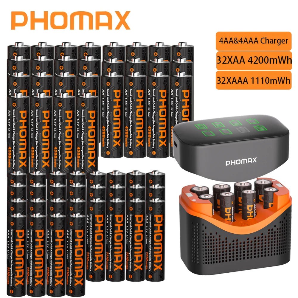 PHOMAX Nouveau chargeur rapide et batterie rechargeable, batterie au lithium 1,5 V AA 4200 mWh et AAA 1110 mWh pour télécommande, souris, porte intelligente - FATAONPHOMAX Nouveau chargeur rapide et batterie rechargeable, batterie au lithium 1,5 V AA 4200 mWh et AAA 1110 mWh pour télécommande, souris, porte intelligenteTechnologie IntelligenteFATAON