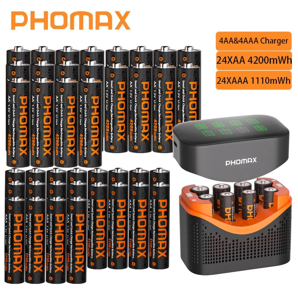 PHOMAX Nouveau chargeur rapide et batterie rechargeable, batterie au lithium 1,5 V AA 4200 mWh et AAA 1110 mWh pour télécommande, souris, porte intelligente - FATAONPHOMAX Nouveau chargeur rapide et batterie rechargeable, batterie au lithium 1,5 V AA 4200 mWh et AAA 1110 mWh pour télécommande, souris, porte intelligenteTechnologie IntelligenteFATAON