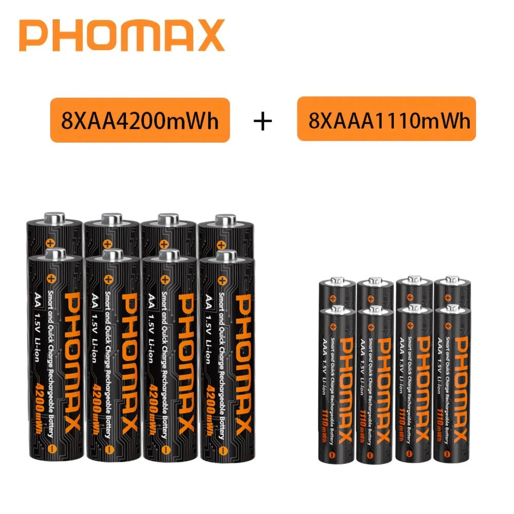 PHOMAX Nouveau chargeur rapide et batterie rechargeable, batterie au lithium 1,5 V AA 4200 mWh et AAA 1110 mWh pour télécommande, souris, porte intelligente - FATAONPHOMAX Nouveau chargeur rapide et batterie rechargeable, batterie au lithium 1,5 V AA 4200 mWh et AAA 1110 mWh pour télécommande, souris, porte intelligenteTechnologie IntelligenteFATAON