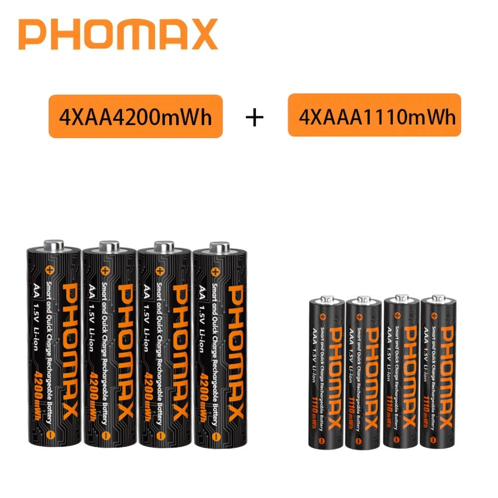 PHOMAX Nouveau chargeur rapide et batterie rechargeable, batterie au lithium 1,5 V AA 4200 mWh et AAA 1110 mWh pour télécommande, souris, porte intelligente - FATAONPHOMAX Nouveau chargeur rapide et batterie rechargeable, batterie au lithium 1,5 V AA 4200 mWh et AAA 1110 mWh pour télécommande, souris, porte intelligenteTechnologie IntelligenteFATAON