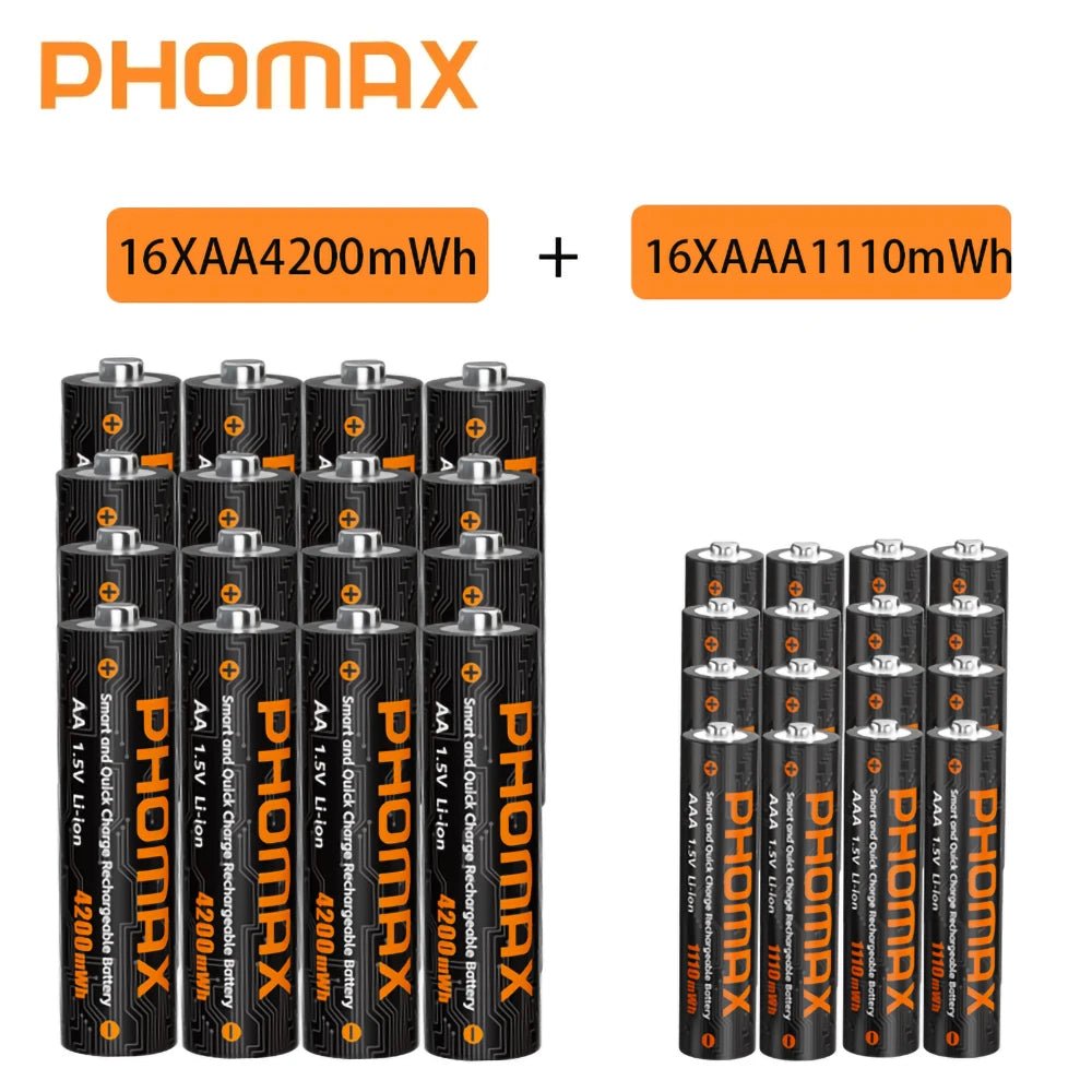 PHOMAX Nouveau chargeur rapide et batterie rechargeable, batterie au lithium 1,5 V AA 4200 mWh et AAA 1110 mWh pour télécommande, souris, porte intelligente - FATAONPHOMAX Nouveau chargeur rapide et batterie rechargeable, batterie au lithium 1,5 V AA 4200 mWh et AAA 1110 mWh pour télécommande, souris, porte intelligenteTechnologie IntelligenteFATAON