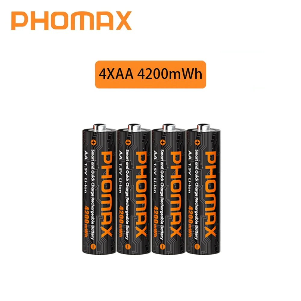PHOMAX Nouveau chargeur rapide et batterie rechargeable, batterie au lithium 1,5 V AA 4200 mWh et AAA 1110 mWh pour télécommande, souris, porte intelligente - FATAONPHOMAX Nouveau chargeur rapide et batterie rechargeable, batterie au lithium 1,5 V AA 4200 mWh et AAA 1110 mWh pour télécommande, souris, porte intelligenteTechnologie IntelligenteFATAON
