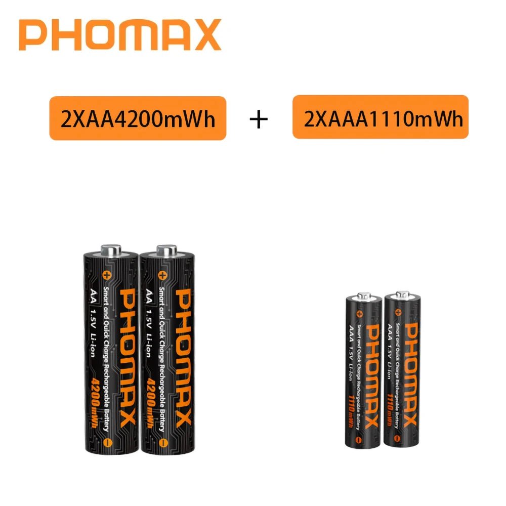 PHOMAX Nouveau chargeur rapide et batterie rechargeable, batterie au lithium 1,5 V AA 4200 mWh et AAA 1110 mWh pour télécommande, souris, porte intelligente - FATAONPHOMAX Nouveau chargeur rapide et batterie rechargeable, batterie au lithium 1,5 V AA 4200 mWh et AAA 1110 mWh pour télécommande, souris, porte intelligenteTechnologie IntelligenteFATAON