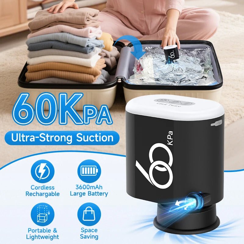 Pompe électrique sans fil 60 Kpa, pour sacs de rangement sous vide, voyage, pompe à Air Rechargeable 3600mAh, divers sacs économiseurs d'espace pour vêtements - FATAONPompe électrique sans fil 60 Kpa, pour sacs de rangement sous vide, voyage, pompe à Air Rechargeable 3600mAh, divers sacs économiseurs d'espace pour vêtementsTechnologie IntelligenteFATAON