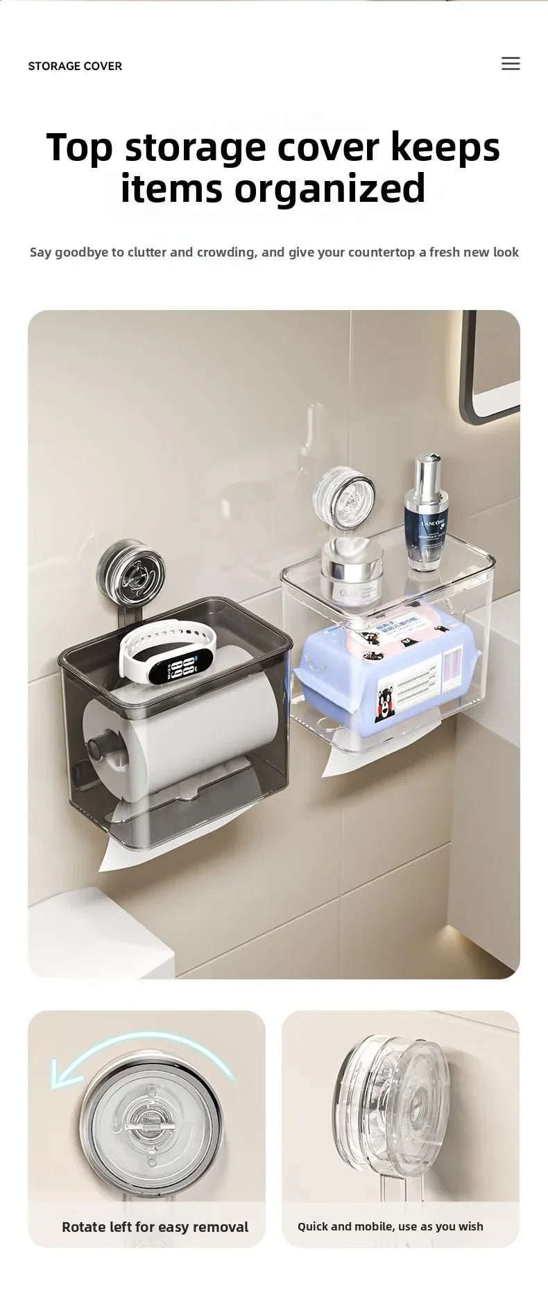 Porte-papier toilette portable à ventouse, support de papier absorbant durable et étanche, boîte à mouchoirs pour salles de bain et chambres - FATAONPorte-papier toilette portable à ventouse, support de papier absorbant durable et étanche, boîte à mouchoirs pour salles de bain et chambresSolutions MaisonFATAON